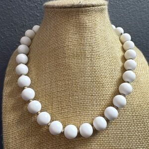 Vintage Stamped MONET White Bead Necklace Gold Tone 15 - 17 Inch